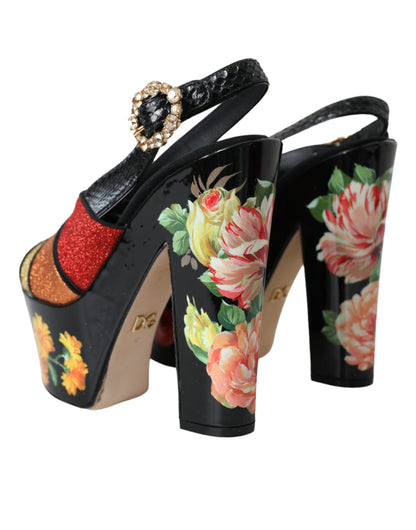 Dolce &amp; Gabbana Multicolor Floral Crystal Platform Sandals Shoes