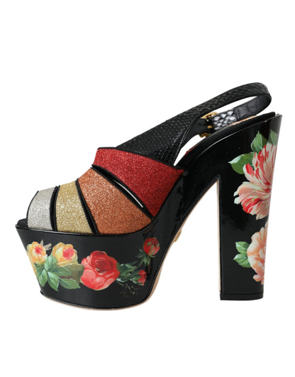 Dolce &amp; Gabbana Multicolor Floral Crystal Platform Sandals Shoes