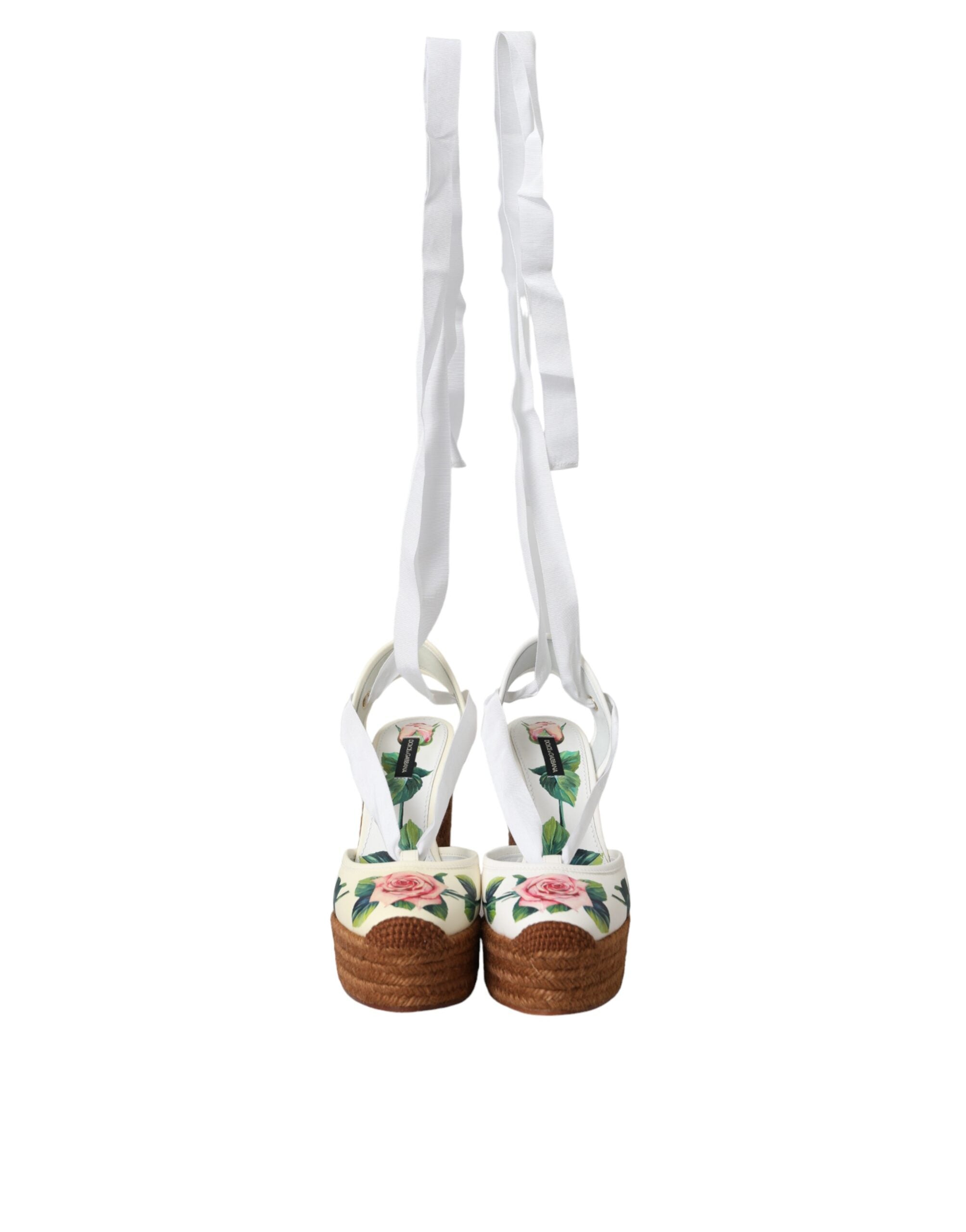 Dolce &amp; Gabbana White Floral Wedge Heels Sandals Shoes