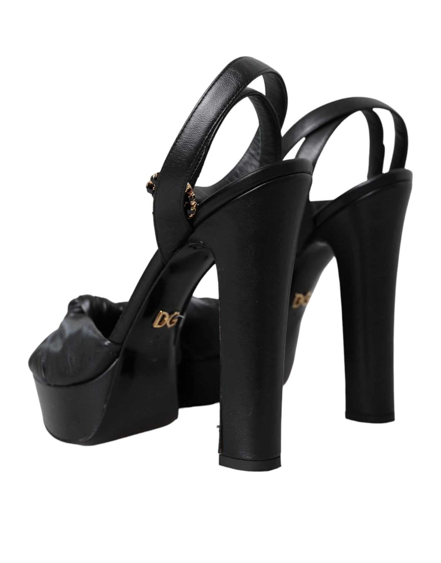 Dolce &amp; Gabbana Black Leather Crystal Platform Sandals Shoes