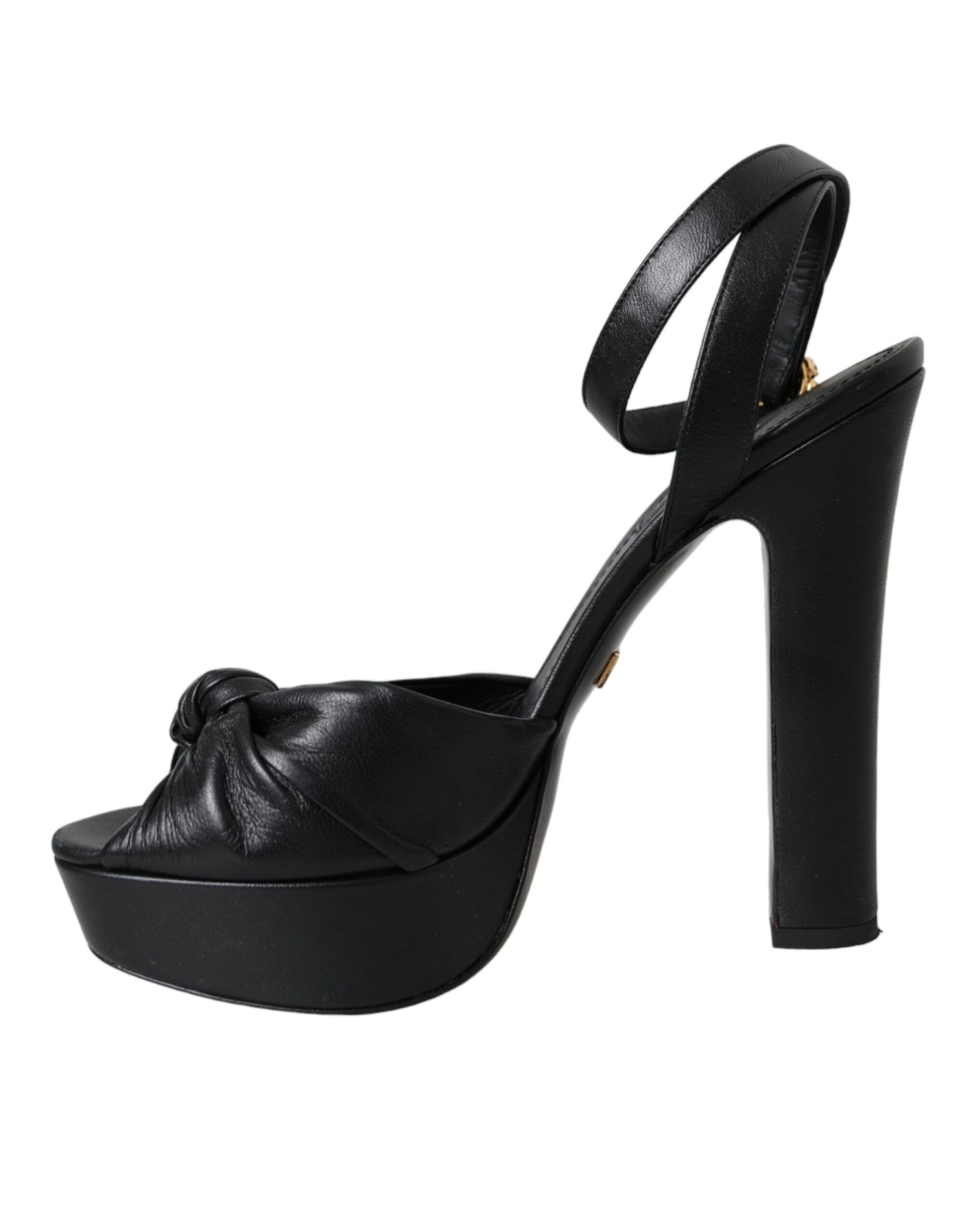 Dolce &amp; Gabbana Black Leather Crystal Platform Sandals Shoes