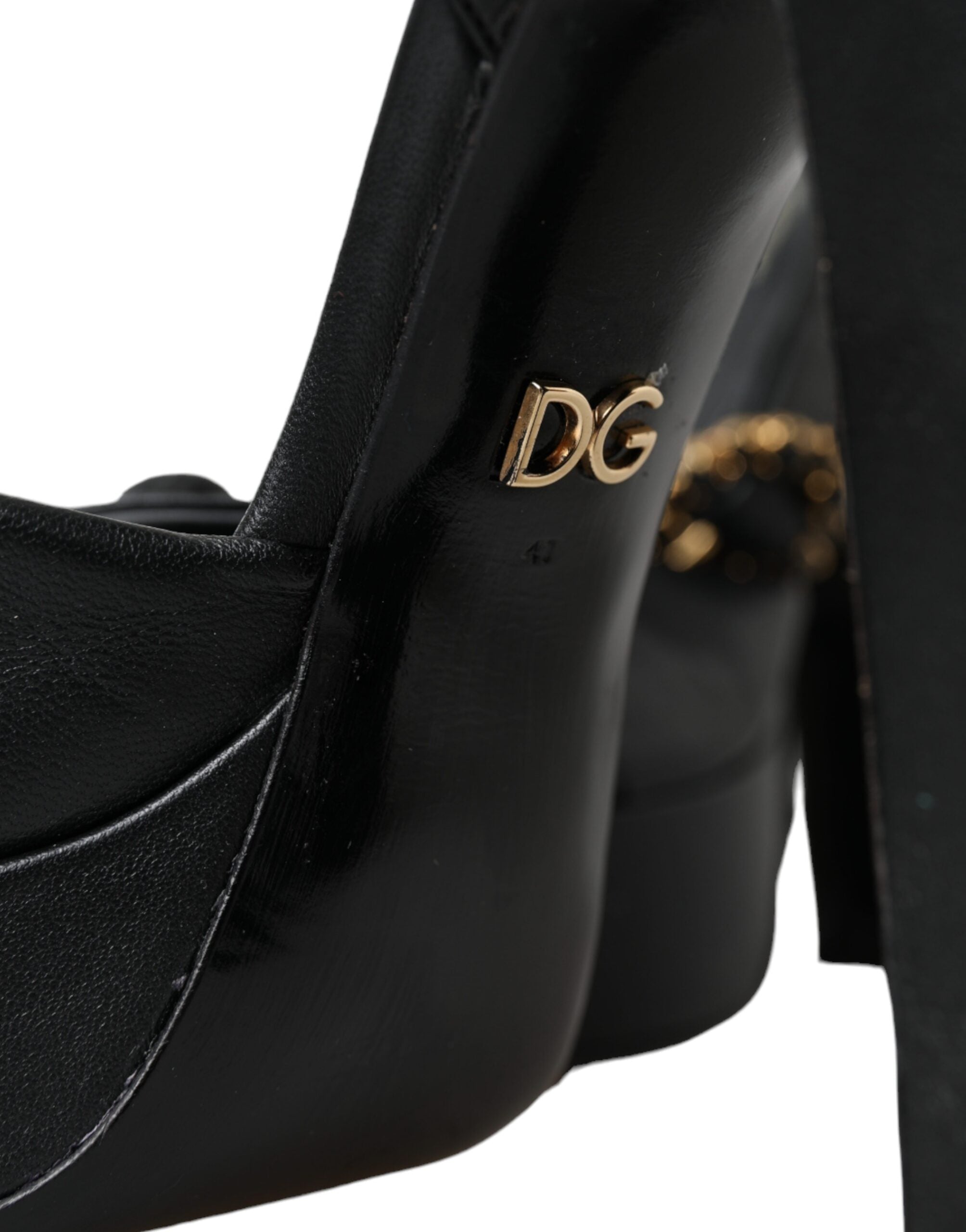 Dolce &amp; Gabbana Black Leather Crystal Platform Sandals Shoes