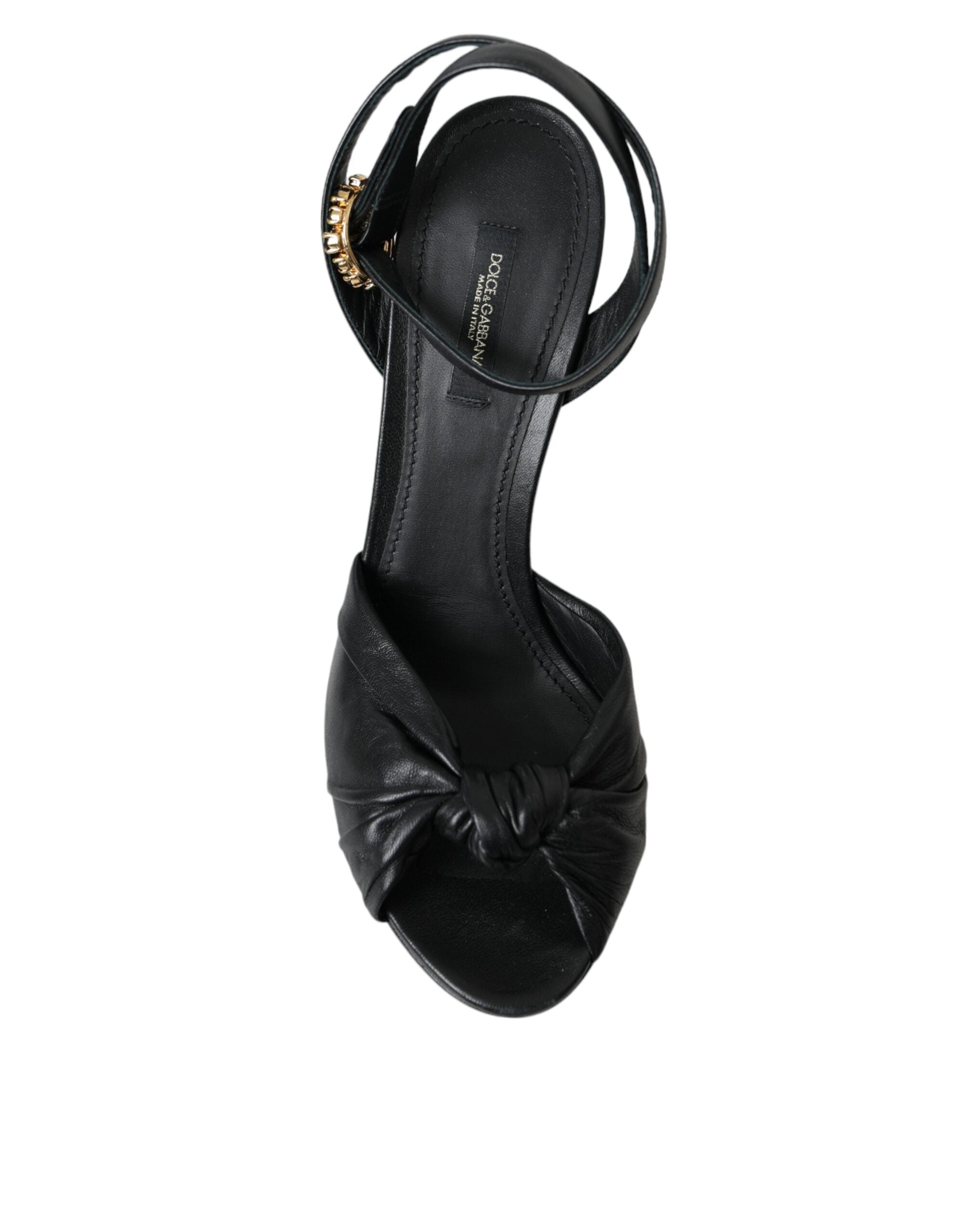 Dolce &amp; Gabbana Black Leather Crystal Platform Sandals Shoes