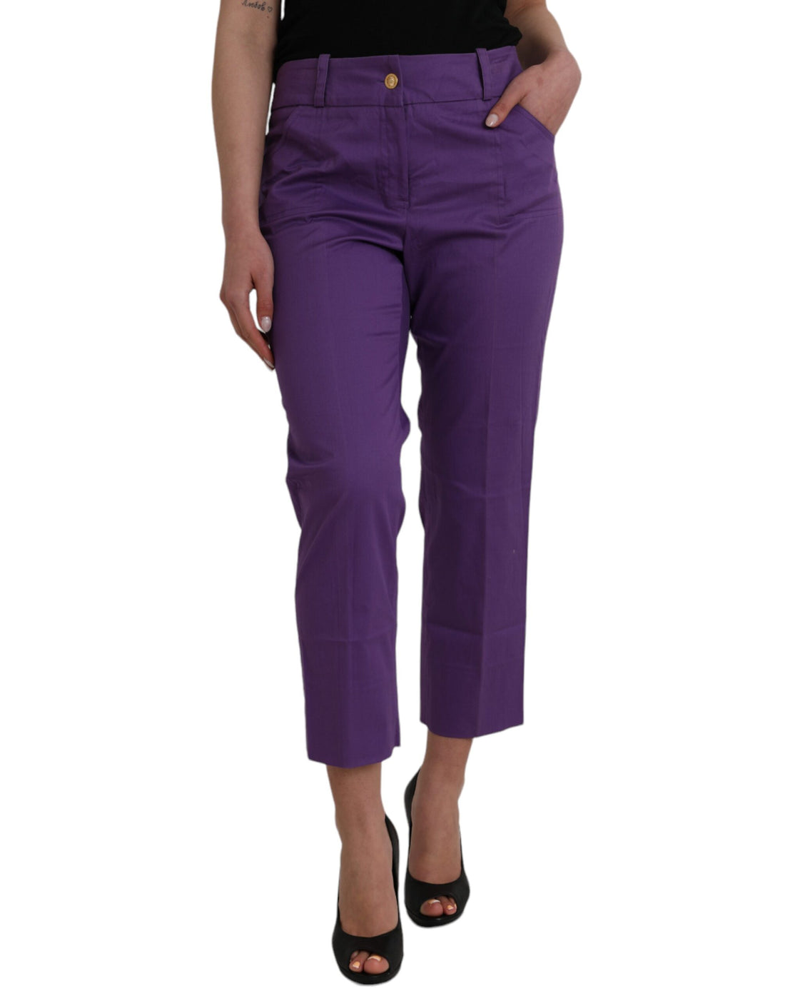 BENCIVENGA Purple Cotton MidWaist Straight Cropped Pants