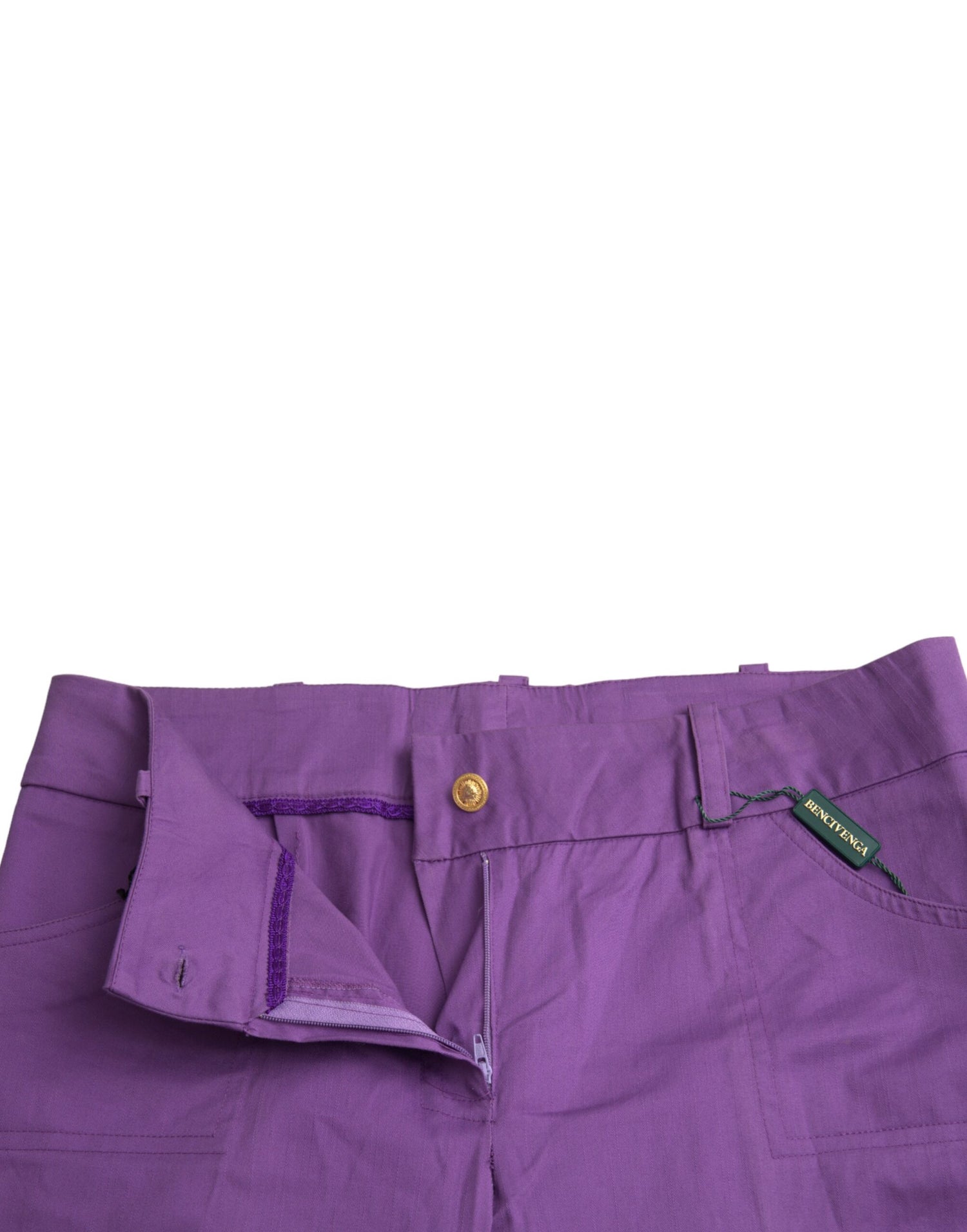 BENCIVENGA Purple Cotton MidWaist Straight Cropped Pants