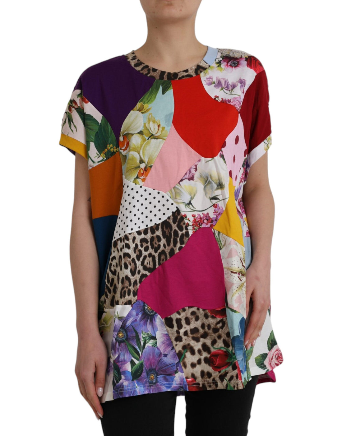 Dolce &amp; Gabbana Multicolor Patchwork Cotton Silk Blouse Top