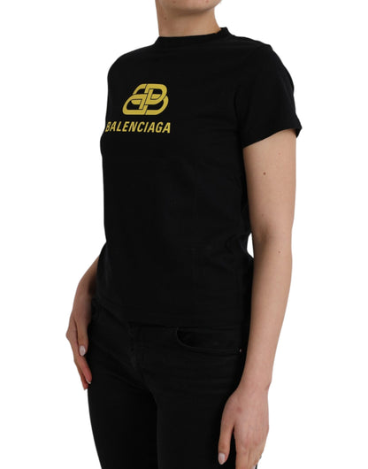 Balenciaga Black Cotton Logo Crew Neck Short Sleeves T-shirt