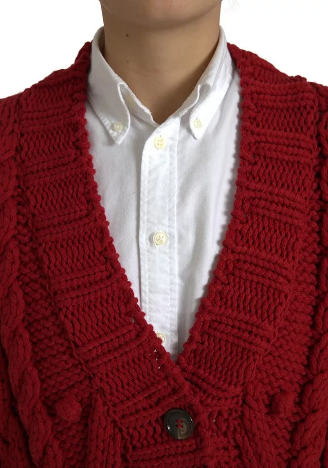 Dolce &amp; Gabbana Red Wool Knit Button Down Cardigan Sweater