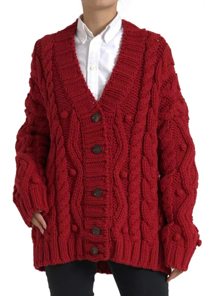 Dolce &amp; Gabbana Red Wool Knit Button Down Cardigan Sweater