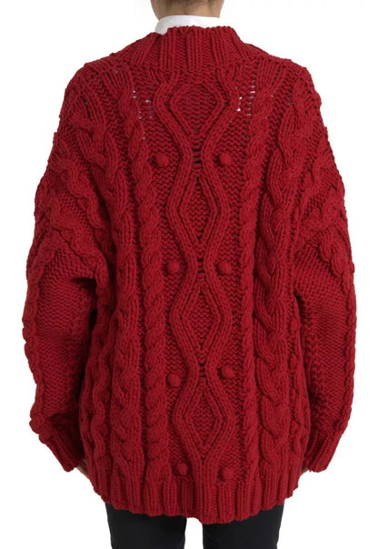 Dolce &amp; Gabbana Red Wool Knit Button Down Cardigan Sweater