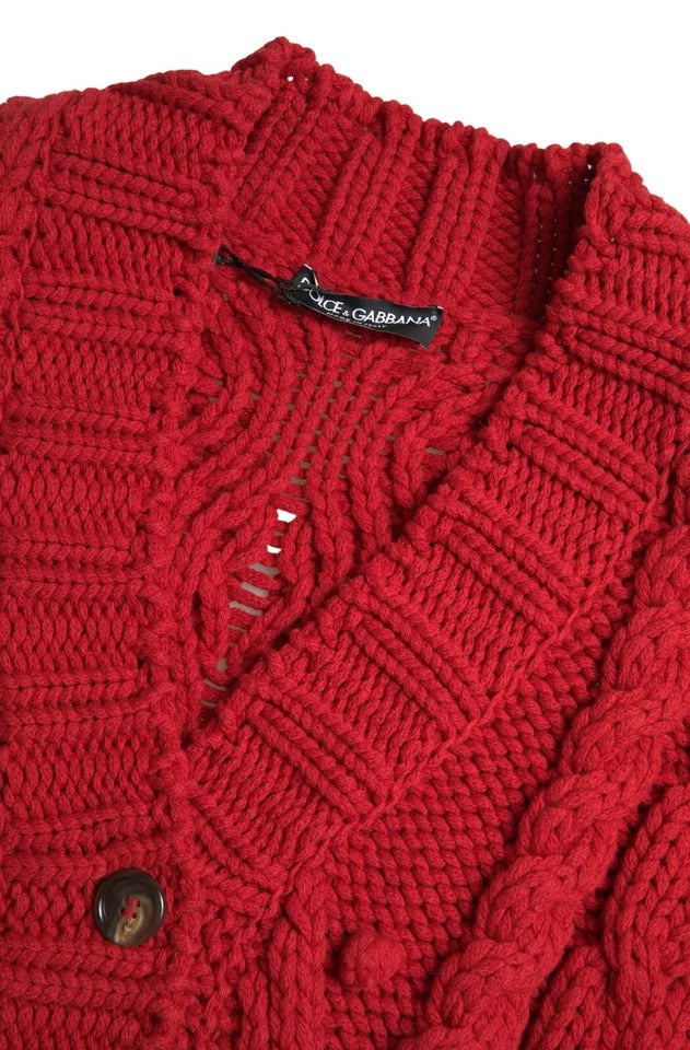 Dolce &amp; Gabbana Red Wool Knit Button Down Cardigan Sweater