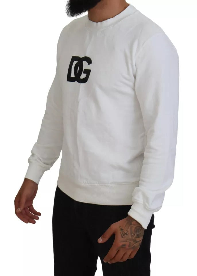 Dolce &amp; Gabbana White Logo Cotton Crew Neck Pullover Sweater