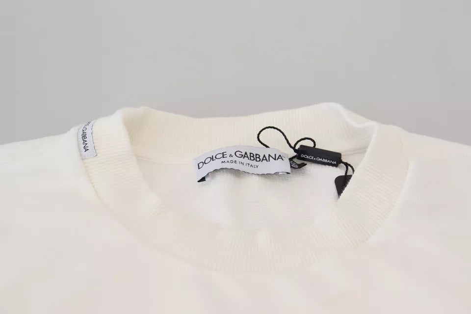 Dolce &amp; Gabbana White Logo Cotton Crew Neck Pullover Sweater