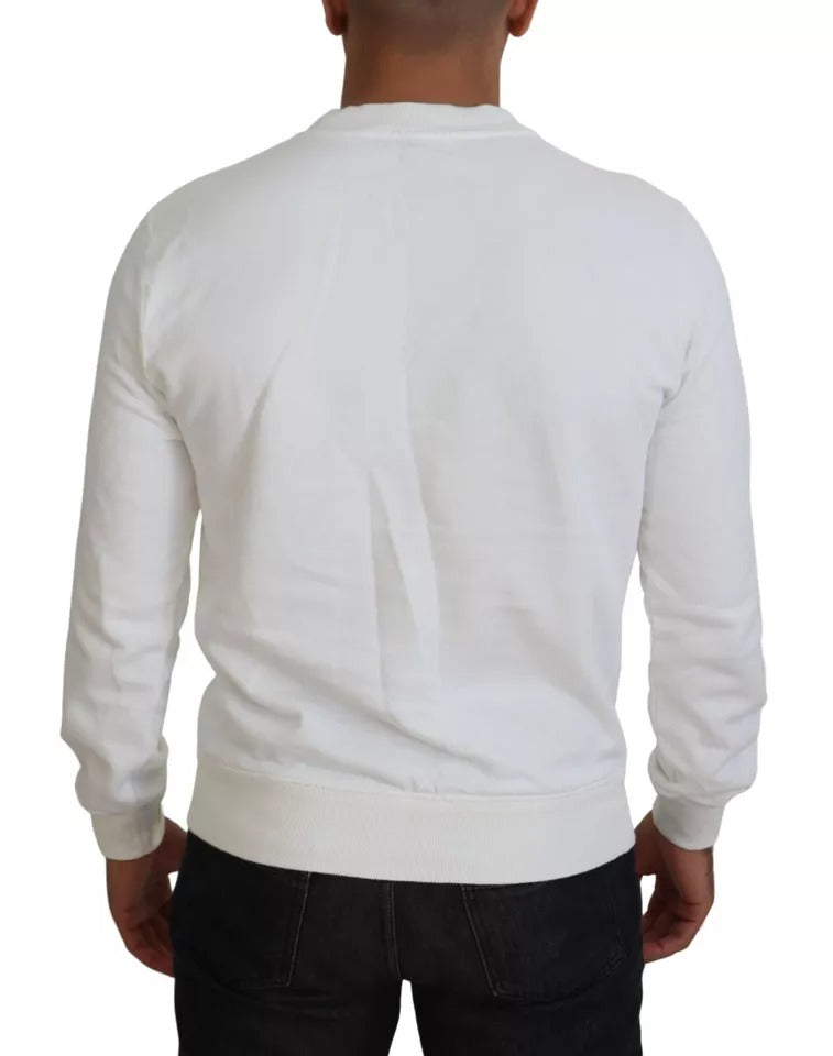 Dolce &amp; Gabbana White Logo Cotton Crew Neck Pullover Sweater