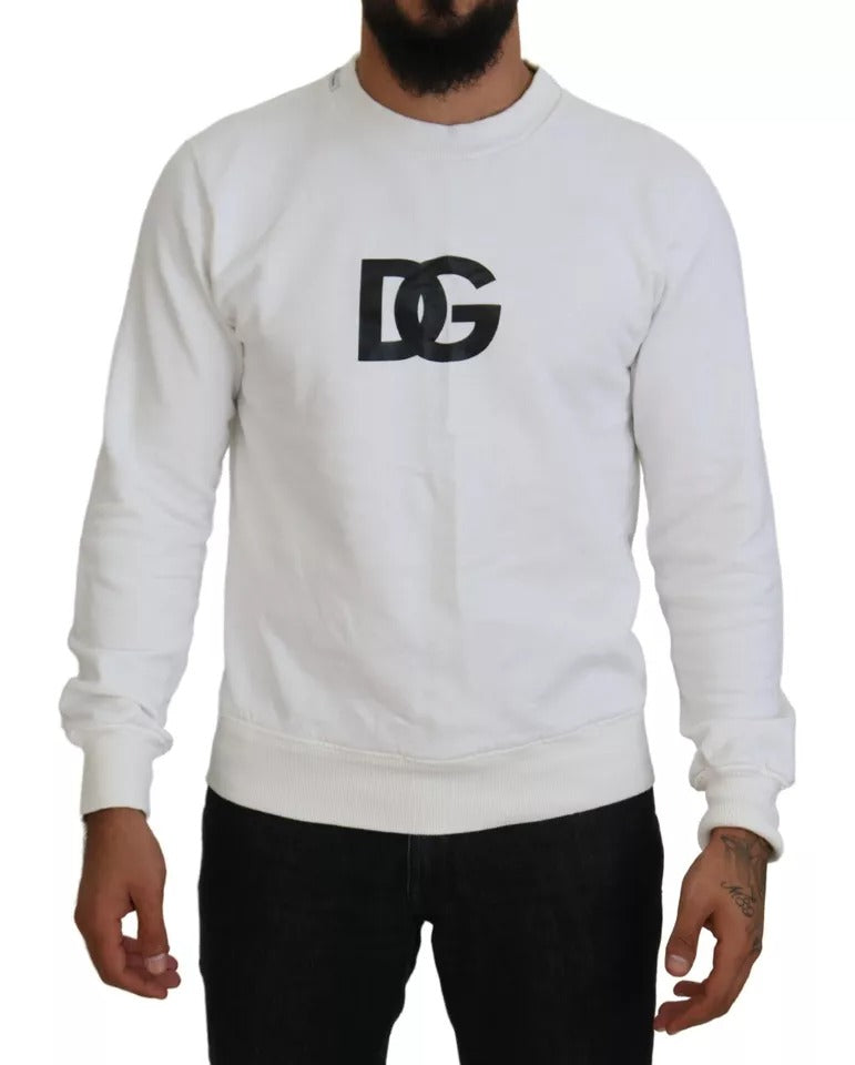 Dolce &amp; Gabbana White Logo Cotton Crew Neck Pullover Sweater