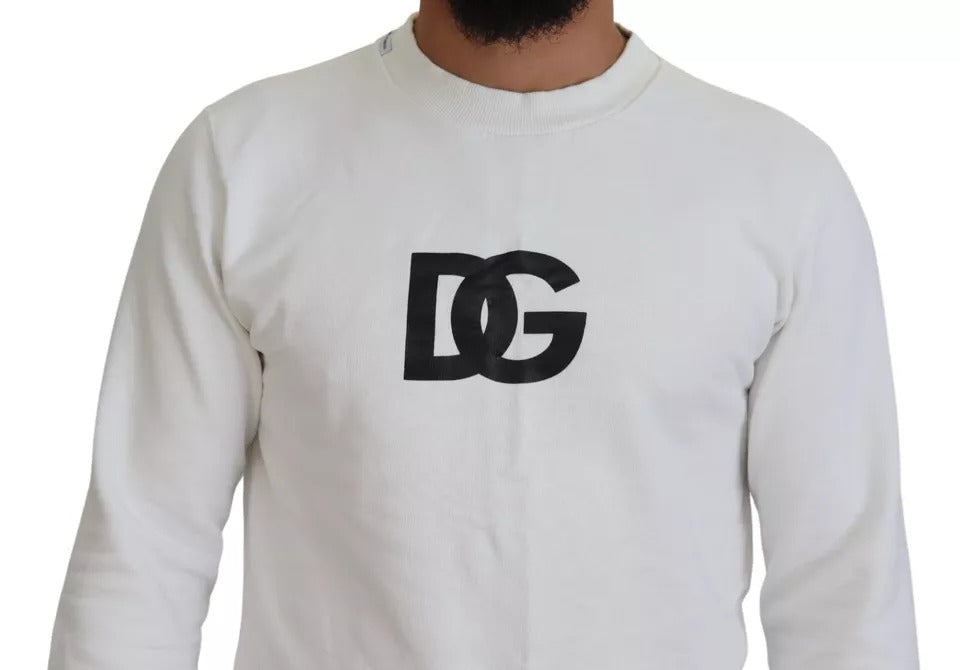 Dolce &amp; Gabbana White Logo Cotton Crew Neck Pullover Sweater