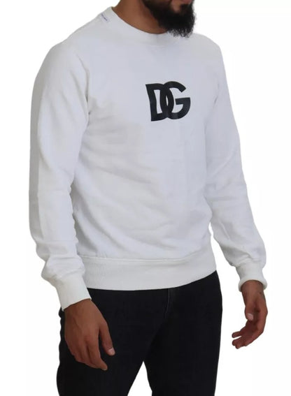 Dolce &amp; Gabbana White Logo Cotton Crew Neck Pullover Sweater