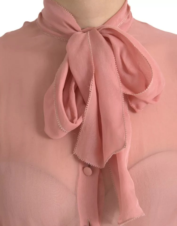 Dolce &amp; Gabbana Pink Long Sleeves Ascot Collar Top Blouse