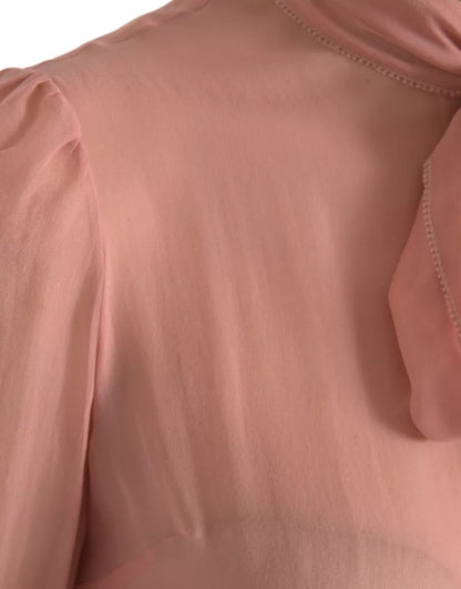 Dolce &amp; Gabbana Pink Long Sleeves Ascot Collar Top Blouse