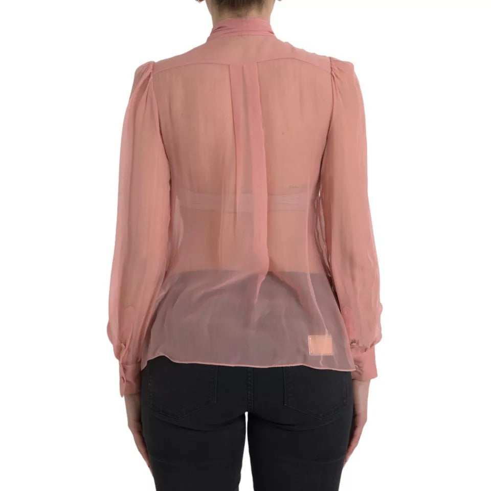 Dolce &amp; Gabbana Pink Long Sleeves Ascot Collar Top Blouse