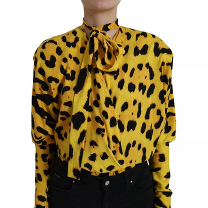 Dolce &amp; Gabbana Yellow Leopard Print Long Sleeves Top Blouse