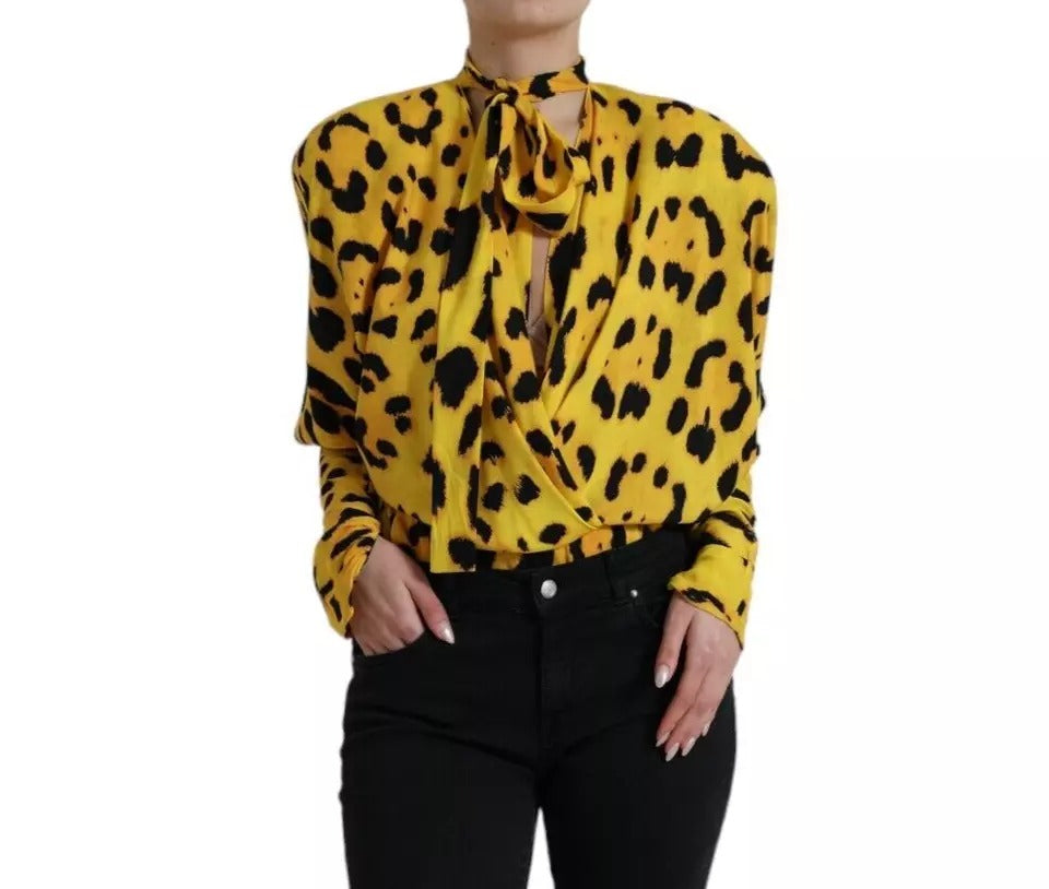 Dolce &amp; Gabbana Yellow Leopard Print Long Sleeves Top Blouse