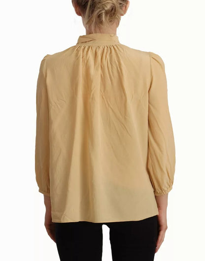 Dolce &amp; Gabbana Mustard Ascot Collar Shirt Silk Blouse Top