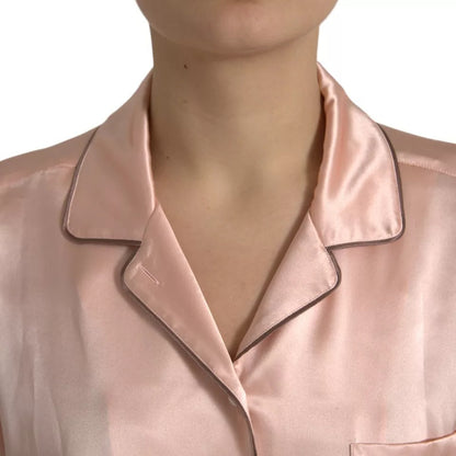 Dolce &amp; Gabbana Pink Silk Long Sleeves Logo Pajama Blouse Top