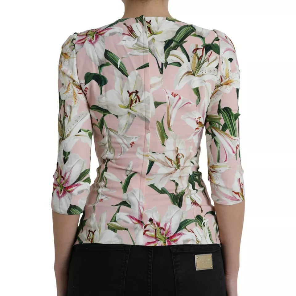 Dolce &amp; Gabbana Pink Floral Viscose Round Neck Blouse Top