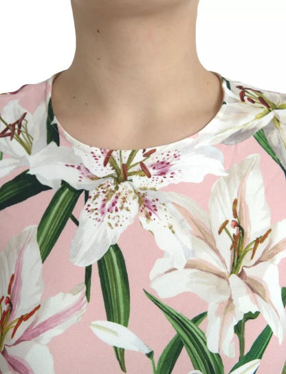 Dolce &amp; Gabbana Pink Floral Viscose Round Neck Blouse Top