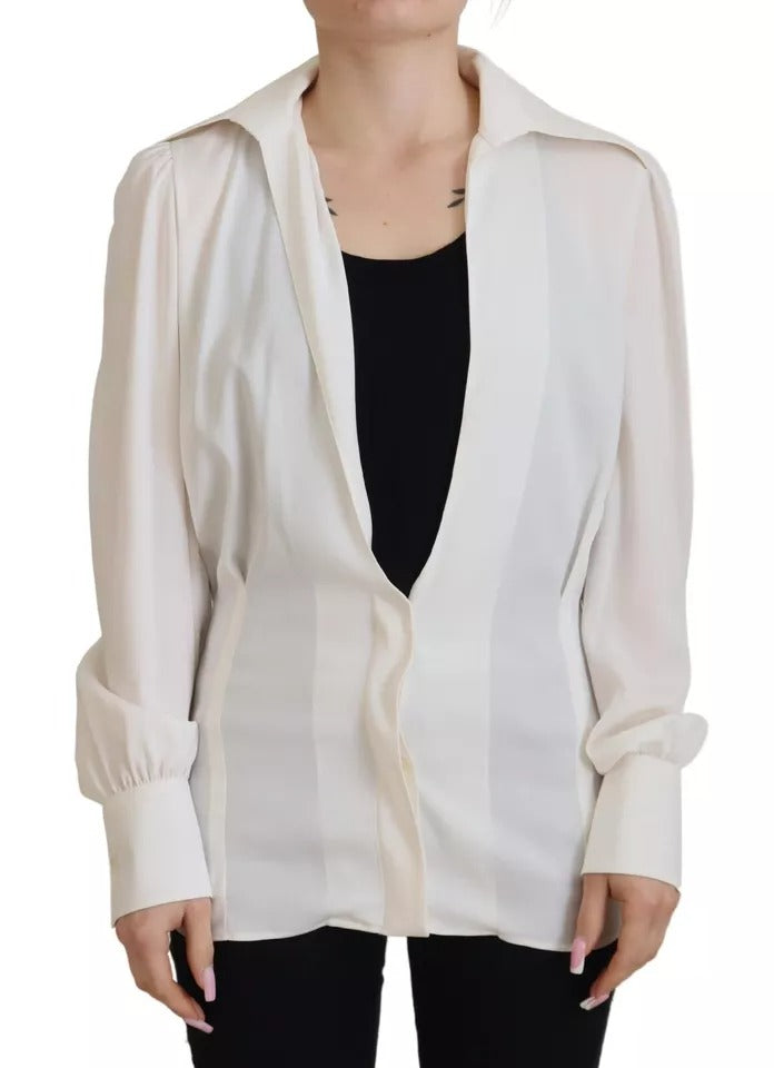 Dolce &amp; Gabbana Off White Collar Long Sleeves Blouse Silk Top