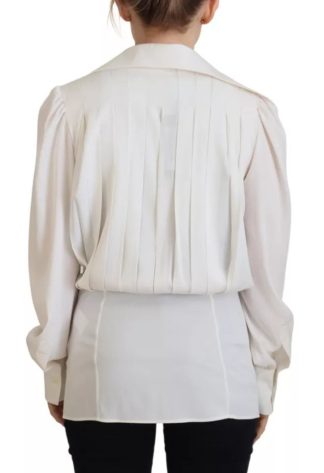 Dolce &amp; Gabbana Off White Collar Long Sleeves Blouse Silk Top