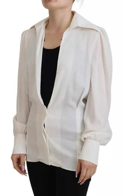 Dolce &amp; Gabbana Off White Collar Long Sleeves Blouse Silk Top