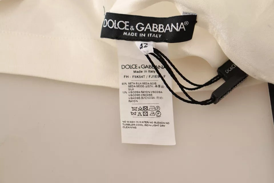 Dolce &amp; Gabbana White Blouse Ascot Collar Shirt Silk Button Top