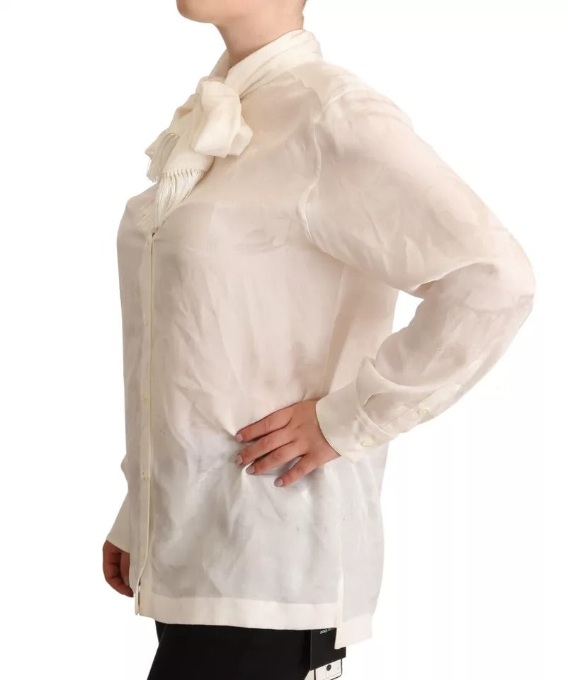 Dolce &amp; Gabbana White Blouse Ascot Collar Shirt Silk Button Top