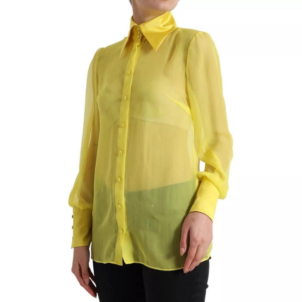 Dolce &amp; Gabbana Yellow Long Sleeve Button Down Blouse Top