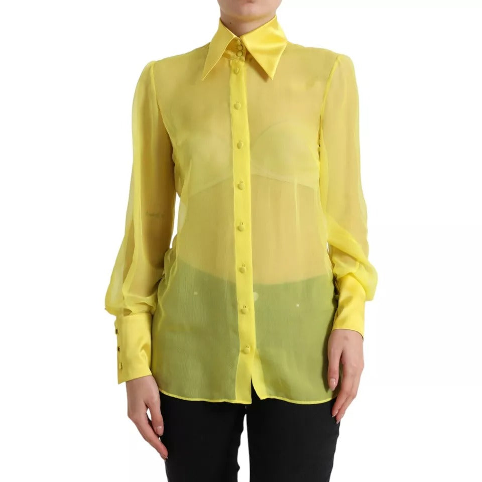 Dolce &amp; Gabbana Yellow Long Sleeve Button Down Blouse Top