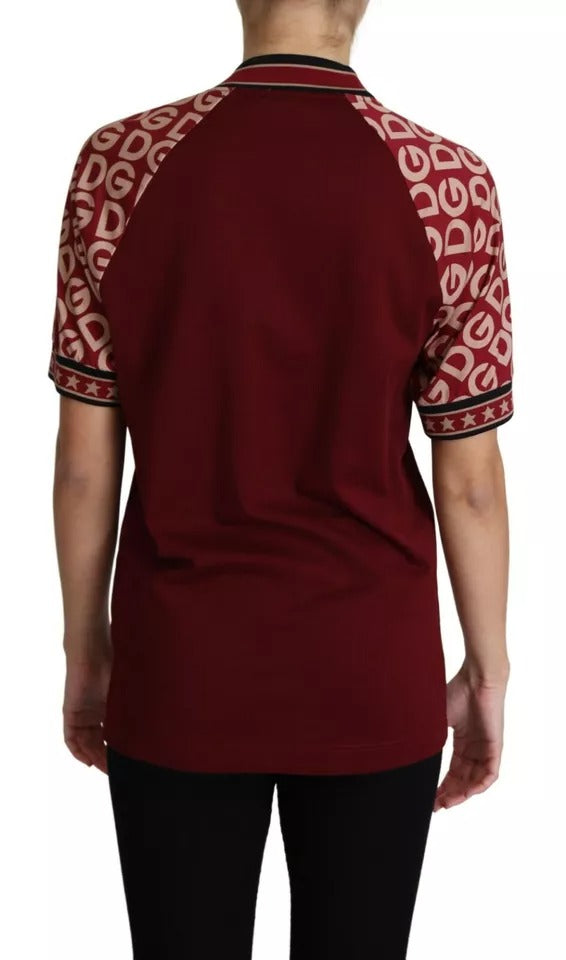 Dolce &amp; Gabbana Maroon DG Mania Print Crew Neck T-shirt Top