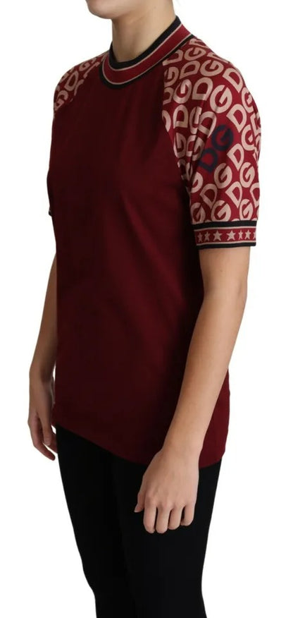 Dolce &amp; Gabbana Maroon DG Mania Print Crew Neck T-shirt Top