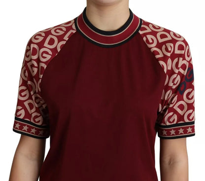 Dolce &amp; Gabbana Maroon DG Mania Print Crew Neck T-shirt Top