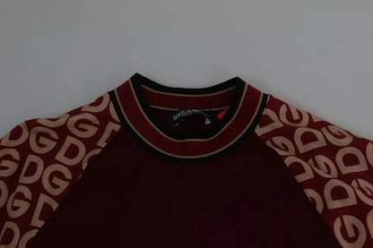 Dolce &amp; Gabbana Maroon DG Mania Print Crew Neck T-shirt Top