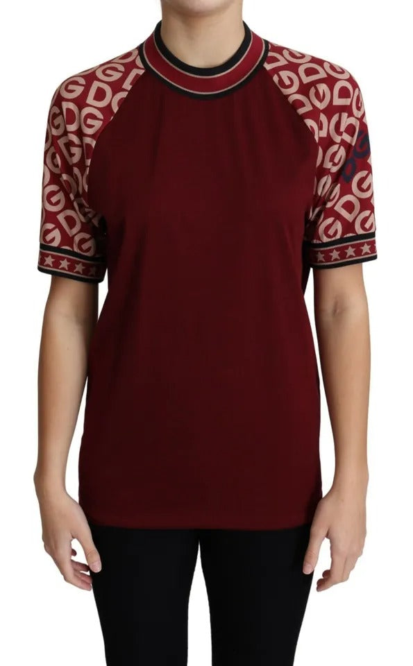 Dolce &amp; Gabbana Maroon DG Mania Print Crew Neck T-shirt Top