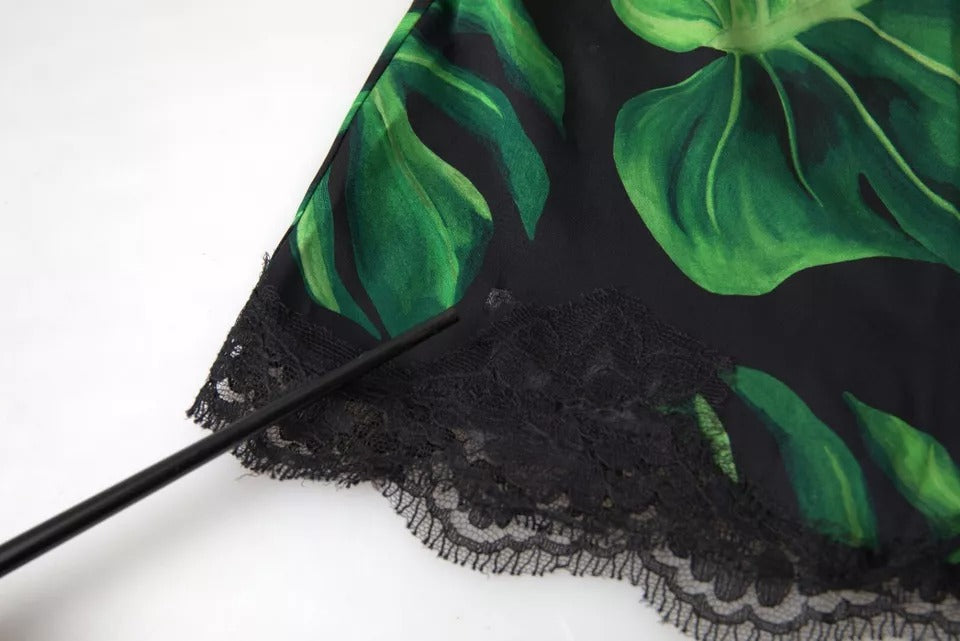 Dolce &amp; Gabbana Black Philodendron Print Silk Camisole Underwear