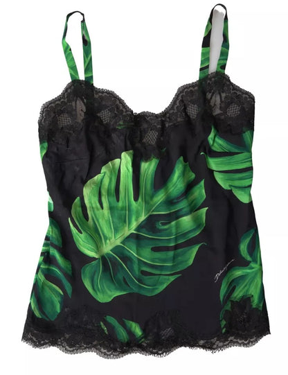 Dolce &amp; Gabbana Black Philodendron Print Silk Camisole Underwear