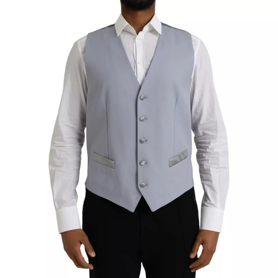 Dolce &amp; Gabbana Light Blue Wool Formal Dress Waistcoat Vest