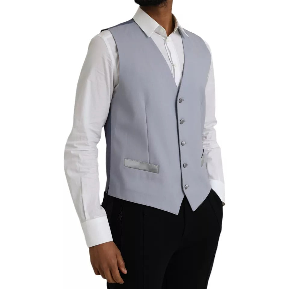 Dolce &amp; Gabbana Light Blue Wool Formal Dress Waistcoat Vest