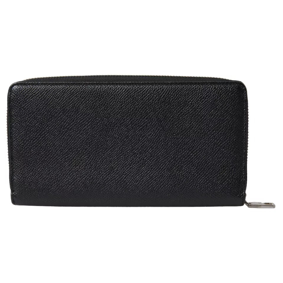 Dolce &amp; Gabbana Black Calf Leather Zip Around Continental Women Wallet