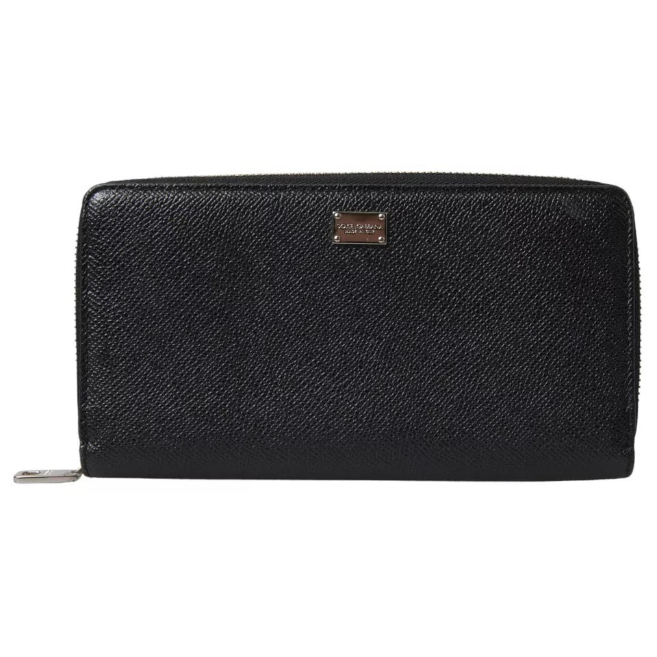 Dolce &amp; Gabbana Black Calf Leather Zip Around Continental Women Wallet