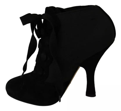 Dolce &amp; Gabbana Black Suede Stretch Ankle Boots Booties Shoes