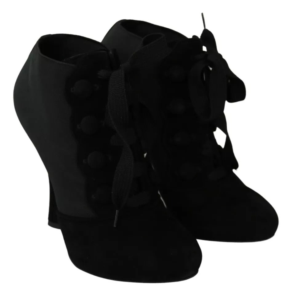 Dolce &amp; Gabbana Black Suede Stretch Ankle Boots Booties Shoes